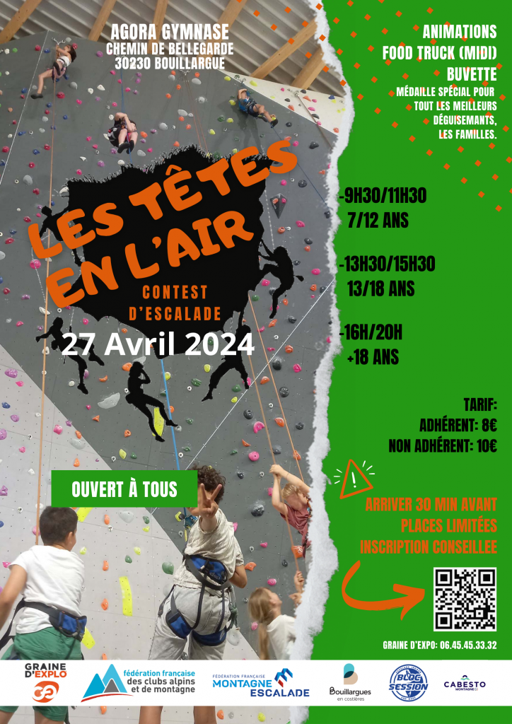 Affiche du contest escalade Les Têtes en l'Air à la salle Agora Gymnase de Bouillargues